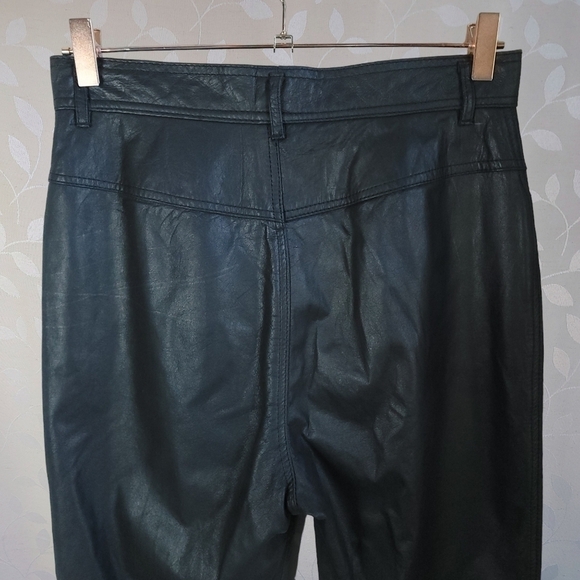 Vintage 90s Genuine Leather High Waisted Straight Leg Pants Black X & T Zeeshi - Picture 11 of 14